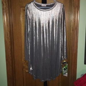Shiny silver long sleeve dress